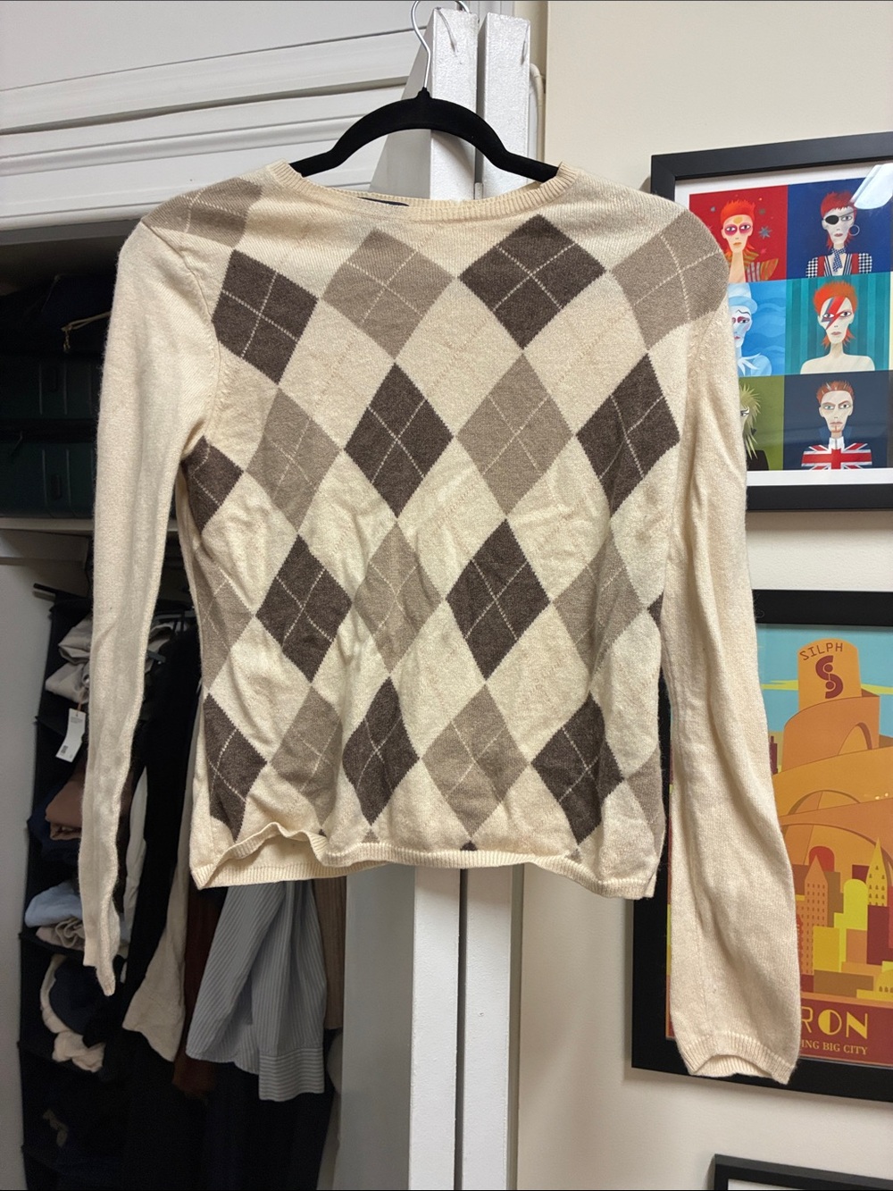 Brooks Brothers Cream and Brown Argyle Crewneck Sweater